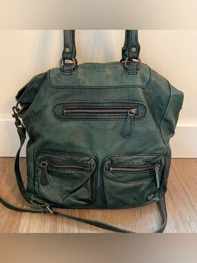 Liebeskind Berlin Green Leather Satchel Crossbody Bag purse handbag